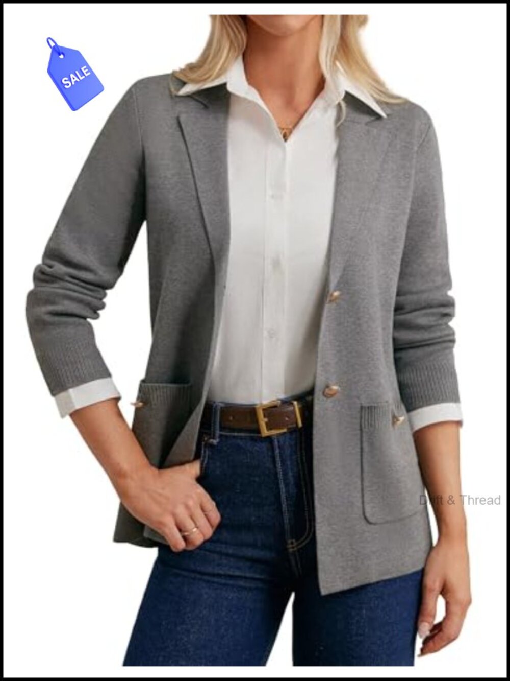 Knit Blazer Business Casual Long Sleeve Open Front Cardigan with Pockets